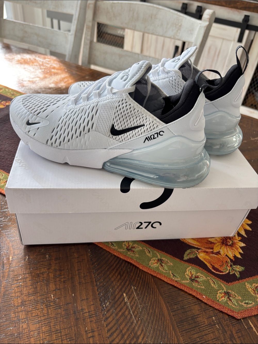 Nike Air Max 270 White Black Clear Heel Men's Sneakers